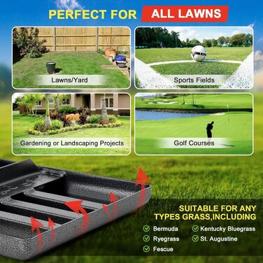 Професійний скребок для газону 43x25 см з лазерною різкою та регульованою ручкою - посилені шви та гладка кромка для вирівнювання ґрунту, розкидання добрив, мульчування та ландшафтного дизайну/152 см, синій