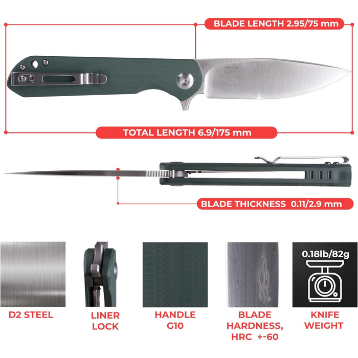 Кишеньковий складаний ніж D2 сталеве лезо 75мм G10 нековзна ручка з кліпсою Кемпінг Полювання Риболовля Відкритий EDC ніж 175мм 72