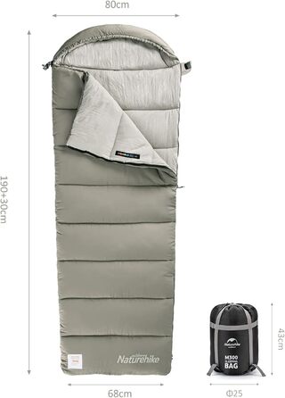 Бавовняний спальний мішок Naturehike з капюшоном, 3-сезонний спальний мішок, легкий, портативний та зрощується, наповнений високоякісною бавовною M180/M300 зеленого кольору, ланки M300