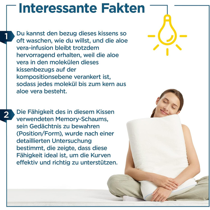 Ортопедична подушка - подушка для підтримки шиї, подушка для сну, подушка з піни з ефектом пам&39яті, валик, подушка для зняття болю в шиї - регульована висота, чохол з алое вера, медична допомога 1