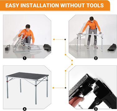 Складаний кемпінговий стіл KingCamp з алюмінієвою рамою, зсувна стільниця для 4-8 осіб, складний кемпінговий стіл з сумкою для перенесення, вантажопідйомність до 80 кг, чорний, 4 особи