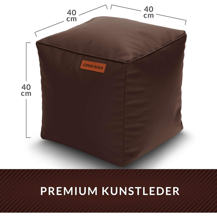 Пуф зі штучної шкіри Green Bean з наповнювачем з EPS-бісеру - 40 x 40 см - ідеальне доповнення до крісла-мішка - кубічний пуф/табурет/підніжка - темно-коричневий - 40x40x40 см кубічний темно-коричневий