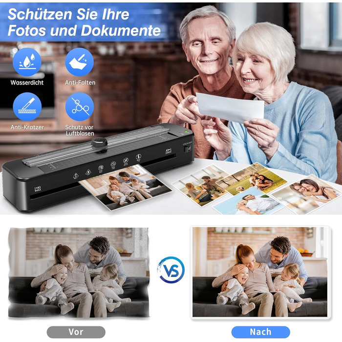 Ламінатор A3 з системою захисту від застрягання ABS, ламінатор з 30 аркушами ламінувальних пакетів для A3, A4, A5, A6 - Універсальний гарячий/холодний ламінатор для офісу, дому та школи