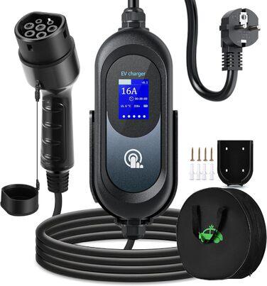 Зарядний кабель FNRIDS для електромобіля тип 2 Schuko, 10м 3,68кВт, зарядний кабель тип 2 Schuko з підставкою, регульований електр