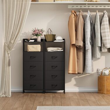 Комод Somdot, високий комод для спальні, вітальні, коридору, шафа для зберігання, тканинний комод з ручками, 4 тканинні шухляди, чорний, 28 Г x 40,2 Ш x 106 В см (4 шухляди)