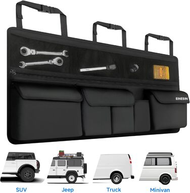 Органайзер для багажника автомобіля, багатофункціональна сумка для зберігання речей з сітчастими кишенями, 9 кишень, чорний, 105x52 см