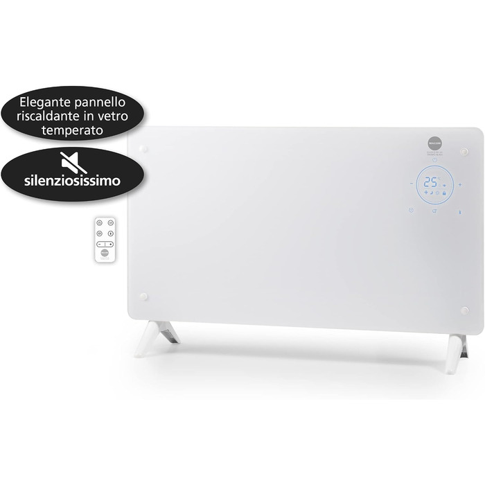 Скляний конвектор MACOM Enjoy & Relax 937 Thermo-Glas, елегантний обігрівач із загартованого скла, швидкий нагрів, 1000/2000 Вт, Tlc, 24-годинний таймер, термостат, настінний монтаж (кріплення в комплекті)