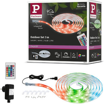 Світлодіодна стрічка SimpLED Outdoor 3m IP65 24 світлодіоди/м RGB в т.ч. 8,5 Вт з регулюванням яскравості Стрічка Прозорий пластик, 78891