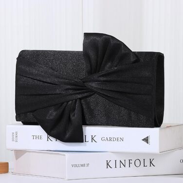 Чорний атласний клатч для вечірнього вбрання з бантом та плісе для наречених