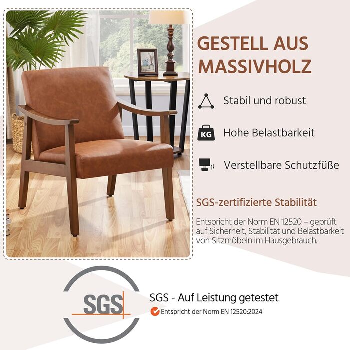 Крісло-реклайнер Yaheetech Retro, м&39яке крісло для телевізора, крісло для читання, одномісний диван, витримує до 136 кг, для вітальні/вітальні/домашнього кінотеатру/спальні, коричнева штучна шкіра