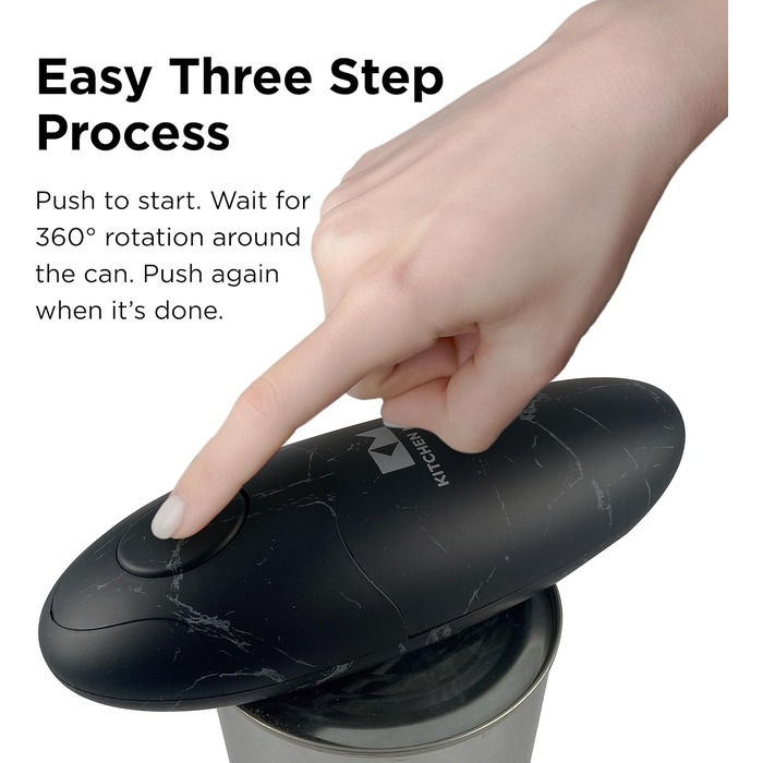 Електричний консервний нож для кухні Mama V2 - Покращене лезо відкриває будь-яку форму банки, консервний ніж без гострих країв, гігієнічний, компактний та бездротовий - Marble Black