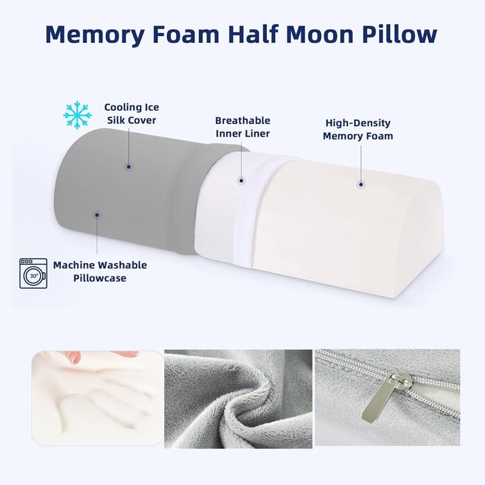 Подушка з піни з ефектом пам&39яті у формі півмісяця, подушка для ніг, колін, попереку - подушка для підняття ніг для сну на боці та спині, шиї, ніг, колін та талії