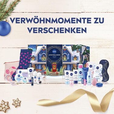 Різдвяний календар NIVEA 2025 24 дверцята з приємними сюрпризами, різдвяний календар із засобами догляду, набір засобів догляду на період Різдва, продукти NIVEA та Labello
