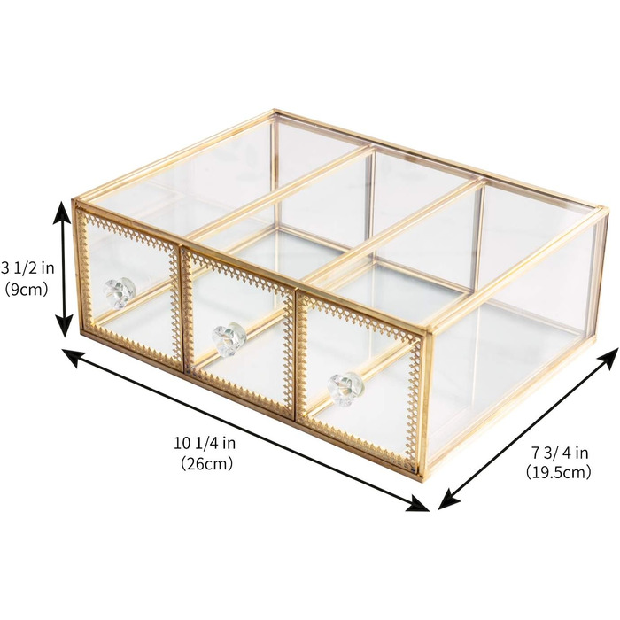 Антикварна скринька для ювелірних виробів, Скринька для ювелірних виробів, Прозоре скло, 3 ящики, Органайзер з піддонів, Зберігання косметики, Контейнер для макіяжу, Контейнер для макіяжу