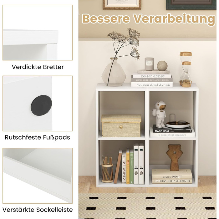 Книжкова полиця COSTWAY з 2 відділеннями, кубічна полиця, окремостояча полиця, відкрита полиця, полиця для зберігання для вітальні, кабінету, офісу, сучасна, біла, 2 відділення (35 x 33 x 69,5 см)