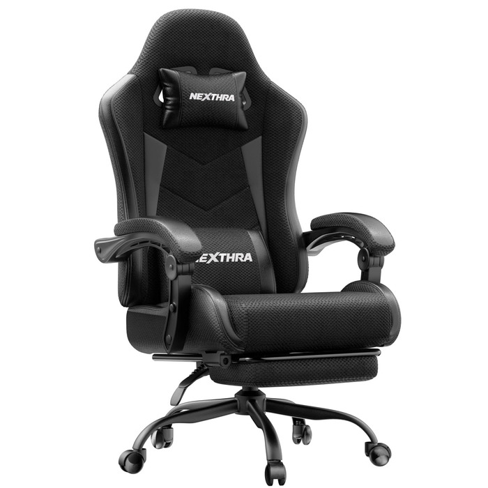 Ігрове крісло Nexthra, офісне крісло, ігрове крісло з регульованими по висоті підлокітниками, ергономічне ігрове крісло з підставкою для ніг, м&39яке ігрове крісло, кут нахилу 150, до 180 кг, чорне, регульоване