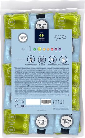 Презервативи MISTER SIZE, ультратонкі, 49 мм, упаковка 100 шт./надзвичайно тонкі, надзвичайно тонкі, змащені/виготовлені зі 100 натурального каучукового латексу вашого розміру S/природне відчуття, упаковка 100 шт.
