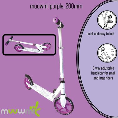 Алюмінієвий самокат Muuwmi - самокат з колесами 200 мм ABEC 5 GS-тестований регульований по висоті механізм складання нековзний ун