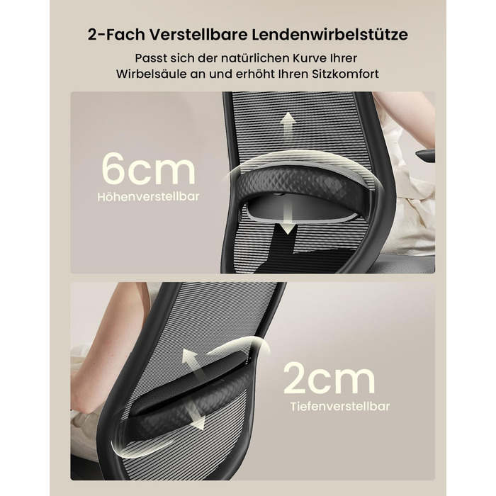 Ергономічне офісне крісло ProtoArc EC200, робоче крісло з регульованою поперековою опорою по висоті та глибині, глибина сидіння, регулювання висоти, 3D-підголівник, комп&39ютерне крісло для домашнього офісу, чорне