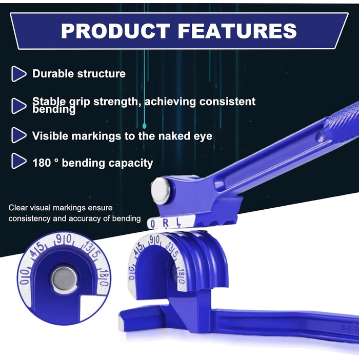 Трубогиб, інструмент для згинання труб, трубогиб 3 в 1, трубогиб на 180 градусів, ручні плоскогубці для згинання труб на 1/4 дюйма, 5/16 дюйма, 3/8 дюйма, алюмінієві латунні мідні труби, тонкі порожнисті труби, сині