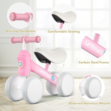Дитячий велосипед-балансир URMYWO від 1 року, іграшка-балансир для дитини 10-24 місяців, перший велосипед без педалей з 4 колесами