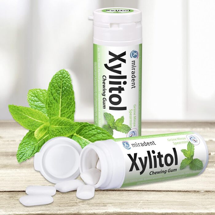 Жувальна гумка miradent Xylitol Dental Care м’ятна – 12 шт. без цукру, з ксилітом, веганська, профілактика карієсу