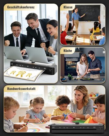 Ламінатор для паперу формату A3, A4, A5, A6 та A7 з різаком для паперу Закруглені кути Ламінувальні пакети на 15 аркушів, захист від застрягання з ABS-пластику Робота в гарячому та холодному режимі Розумний захист Ламінатори для дому, школи та офісу Чорни