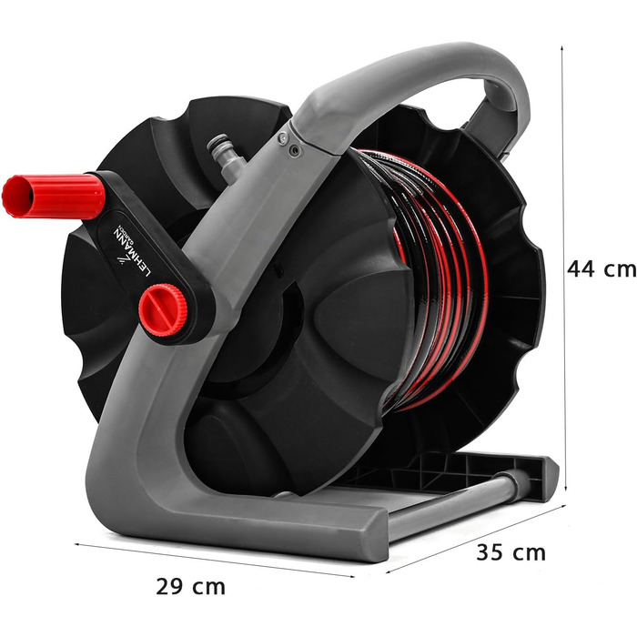 Намотувач садового шланга 20 м - настінний, з ручкою для перенесення - мобільний барабан для шланга з розпилювачем та з'єднувачами 1/2 / 3/4 - підключення до крана 3/4