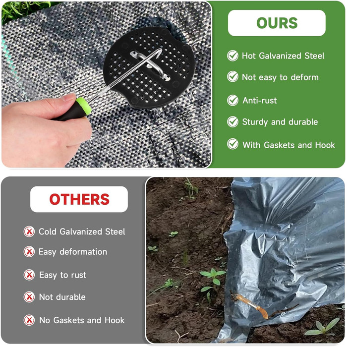 Набір ландшафтних стайней, 6-дюймові 11-каліброві 50 шт. оцинковані садові скоби та 50 шт. прокладок 1 гачок для вибору, U-подібні кілки для намету, ландшафтні тканинні штифти SOD для тканинного бар&39єру від бур&39янів, ґрунтового покриття, огорожі