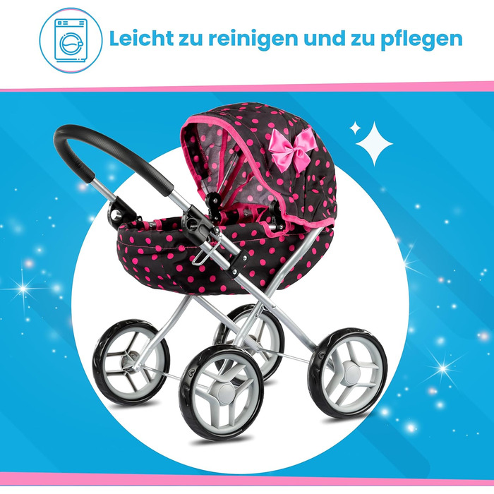 Коляска для ляльок Kinderplay, іграшкова коляска - коляска для ляльок. Цю коляску легше штовхати дітям, KP0260G Чорна з крапками