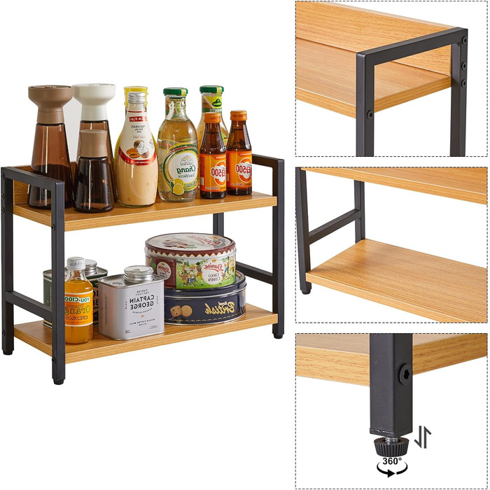 Рівнева підставка для спецій, кухонна полиця, органайзер для стільниці, настільне сховище для спецій, для кухні, вітальні, офісу, натуральний колір TLJ002N, 2-