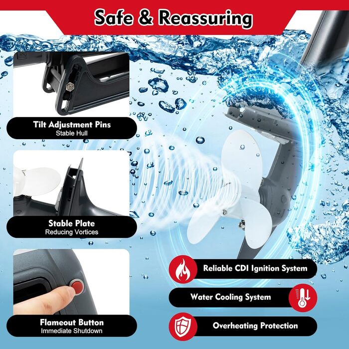 Тактний підвісний човновий мотор, підвісний човновий мотор, бензиновий підвісний мотор, 2,5 кВт та 3,5 к.с., швидкість 5000 об/хв, підходить для надувних човнів, рибальських човнів, вітрильних човнів, запчастин для підвісних моторів, 2-