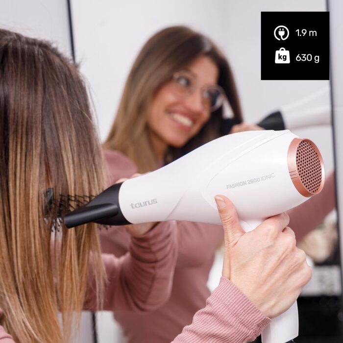 Фен Taurus Fashion Ionic 2600W Професійний AC-двигун Іонізація проти пухнастості 3 температурні режими та 2 швидкості Кнопка холодного обдуву Концентратор та 2 дифузори Чорний