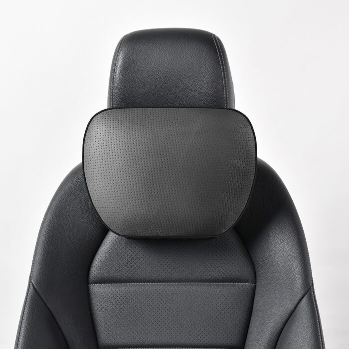 Подушка для шиї автомобіля з натуральної коров&39ячої шкіри, підтримка шиї для підголівника автомобіля, подушка-підтримка з натуральної шкіри, рослинний поліестер, 30x19 см, багаторазова та регульована (чорна, ) Чорна подушка для шиї автомобіля