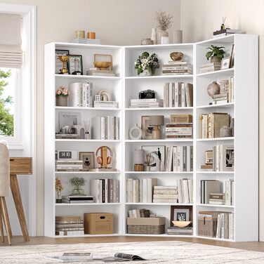 Книжкова полиця FirFurd, дерев&39яна полиця з 6 відділеннями, полиці, книжкова шафа, полиця для зберігання для вітальні, кабінету, виготовлена з дерева, 180 x 60 x 23,5 см, білий