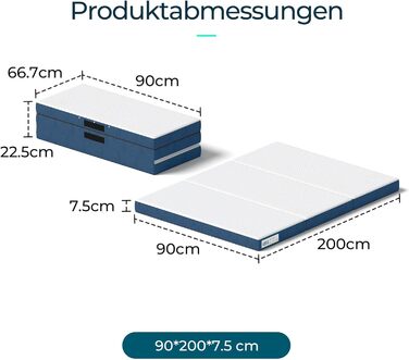 Складаний матрац 90 x 200 см з надзвичайно водонепроникним чохлом, матрац Tencel Trifold 7,5 см, матрац з піни з ефектом пам&39яті, складаний, портативний, легко зберігати, диван-ліжко білий 90 x 200 см