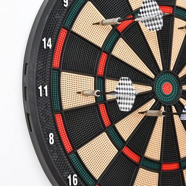 Електронна мішень для дартсу HOMCOM з автоматичним підрахунком очок, набір дротиків з 6 дротиками, 30 головками для дротиків, 26 іграми та 185 варіантами влучань для 8 гравців, звукові ефекти, чорний колір, 44 x 39,5 x 2,2 см