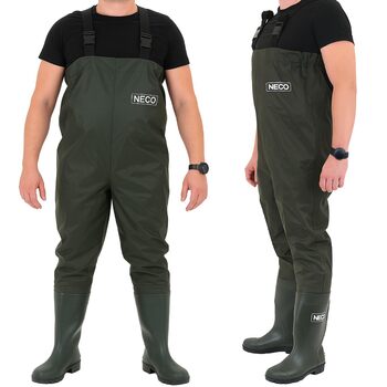 Водонепроникні вейдерси NECO з чобітьми, унісекс рибальські штани з ПВХ з регульованими ремінцями, штани для ставка, штани для захисту від повені для рибалок, сільського господарства, садівництва та обслуговування водотоків, розмір 46