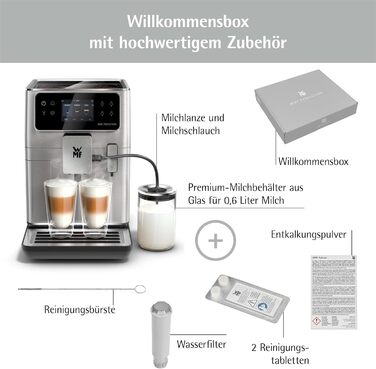 Повністю автоматична кавоварка WMF Perfection 680 з молочною системою, 21 напій, подвійний термоблок, кавомолка з нержавіючої сталі, профіль користувача, контейнер для молока 0,6 л, Wi-Fi