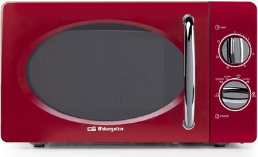 Мікрохвильова піч ємністю 20 літрів, 6 рівнів потужності, таймер до 30 хвилин, вінтажний дизайн, 700 Вт, сталь, червоний, 2020 -