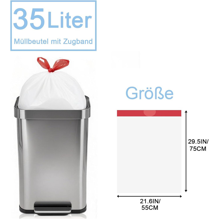 Білі сміттєві пакети об&39ємом 35 л зі шнурком, стійкі до розриву сміттєві пакети для кухні, 50 шт. сміттєвих пакетів з ручкою для перенесення