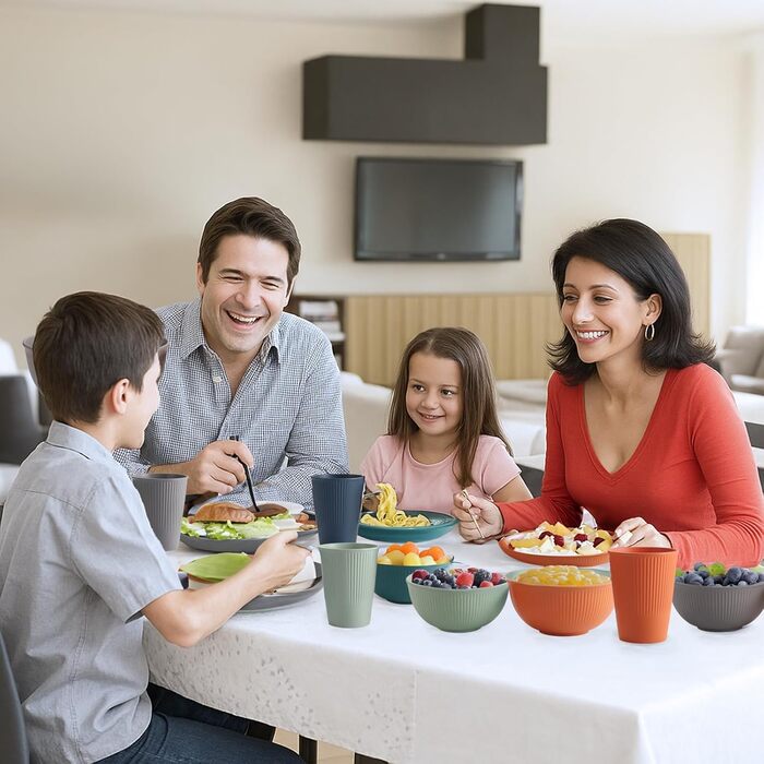 Набір посуду Anbte на 18 предметів, небиткий пластиковий посуд для 6 осіб. Ідеальний для кемпінгу, пікніків та саду. Легкий, багаторазовий посуд у 6 кольорах.