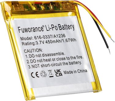 Акумулятор A1236 616-0337 ємністю 450 мАг 3,7 В, сумісний з iPod Nano 3rd G3 4 ГБ 8 ГБ 616-0311, 616-0333, музичним плеєром та відеоплеєром, літій-полімерний акумулятор ємністю 1,67 Втгод