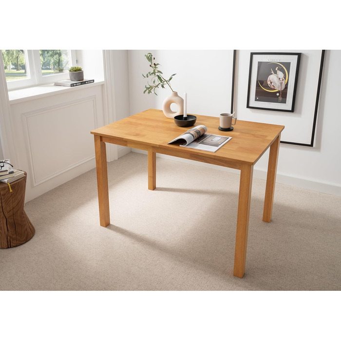 Обідній стіл Woodroom Kota 110x70 см Масив дерева гевеї, лакований, колір дуб Невеликий кухонний стіл, обідній стіл, компактний, стійкий та простий у догляді, дуб 110x70 см