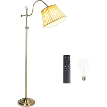 12W LED Floor Lamp Regulable with Remote Control, White Fabric Lamp Lamp, Retro Metal Copper Floor Lamp for Bedroom Office Office Hotel, E27 Socket Max 60W, 12W LED Floor Lamp Regulable with Remote Control, White Fabric Lamp Lamp, Retro Metal Copper Floor