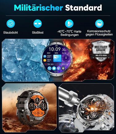 Розумний годинник LIGE Military для чоловіків (3 ремінці) - 1000 мАг/1,85 дюйма HD великий сенсорний екран/світлодіодна підсвітка, фітнес-годинник з понад 110 спортивними режимами, відстеження серцевого ритму/сну, спортивний годинник для iOS/Android, наси