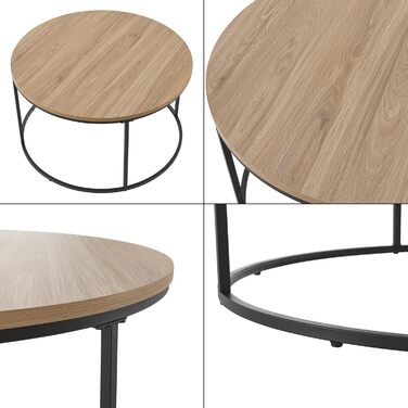 Журнальний столик Kuhmoinen 45 x 80 см, приставний столик, стіл для вітальні, диван, круглий, чорний/під дерево