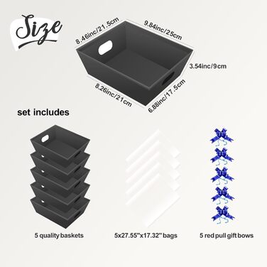 Порожній картонний подарунковий кошик, 5 шт. у упаковці чорного кольору Великі порожні подарункові кошики з ручками для жінок та чоловіків - свято, день народження, Різдво, День святого Валентина, весілля, подарунок на дитячий душ та будь-яку подію