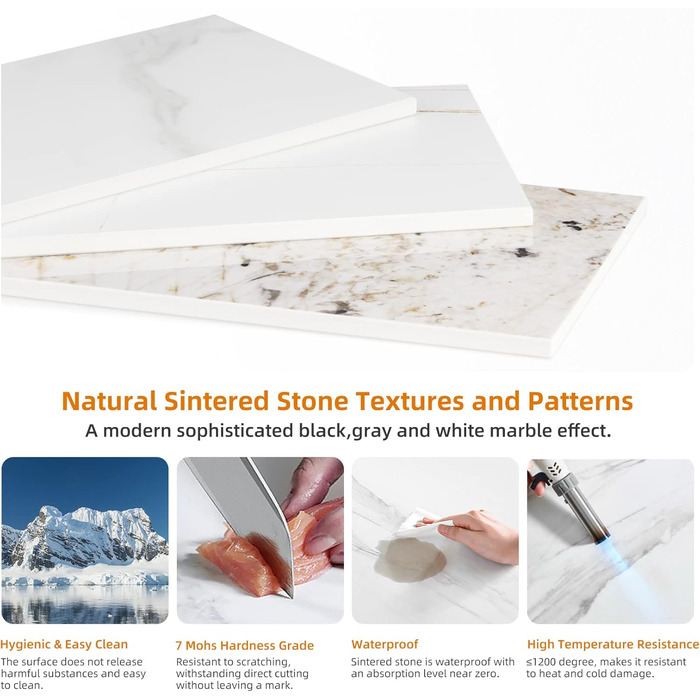 Обідній стіл FATIVO, маленький кухонний стіл, мармур, для 2 осіб, простий обідній стіл, обідній стіл для вітальні, сірий глянцевий, столи для їдальні, ресторану, металеві ніжки, 8080 см, скандинавський стиль, 8080 см сірий