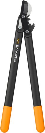 Садові секатори Fiskars PowerGear II з обвідним механізмом для свіжої деревини, з антипригарним покриттям, виготовлені з міцної інструментальної сталі, довжина 55 см, чорно-помаранчеві, L74, 1000582 L74 (діаметр гілок до 3,8 см)